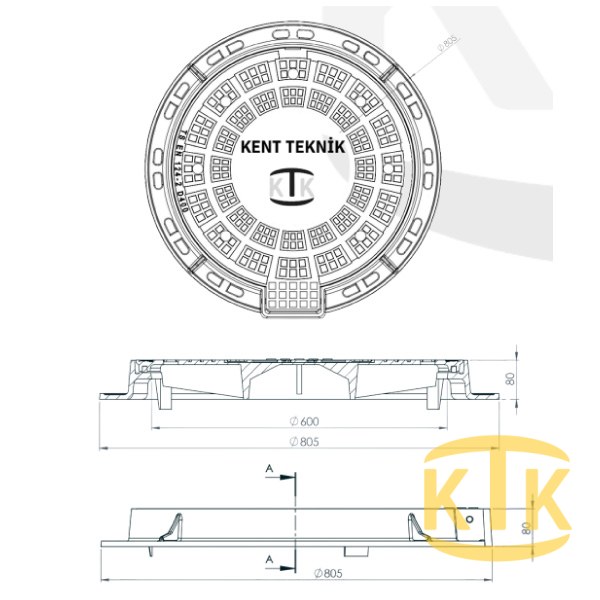 Döküm Rögar Kapağı Takımı Ø600 mm 100° D400 (DKT-600-D3) - Fibretech Kompozit