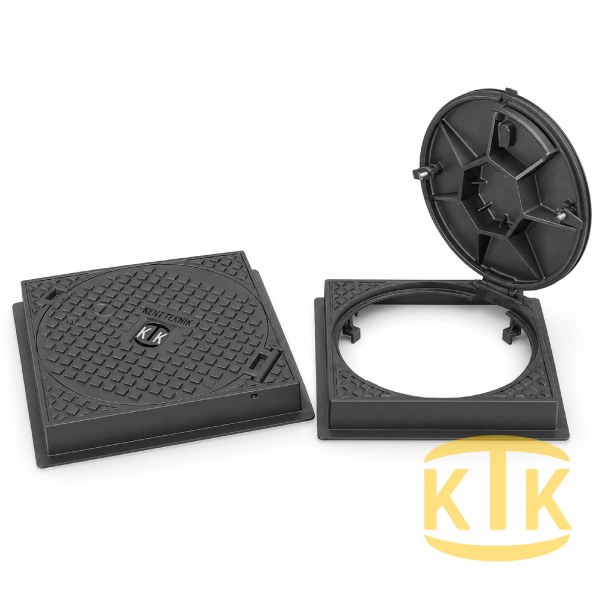Döküm Rögar Kapağı Takımı Ø600 mm (kare çerçeve) C250 (DKT-600-C5) - Fibretech Kompozit
