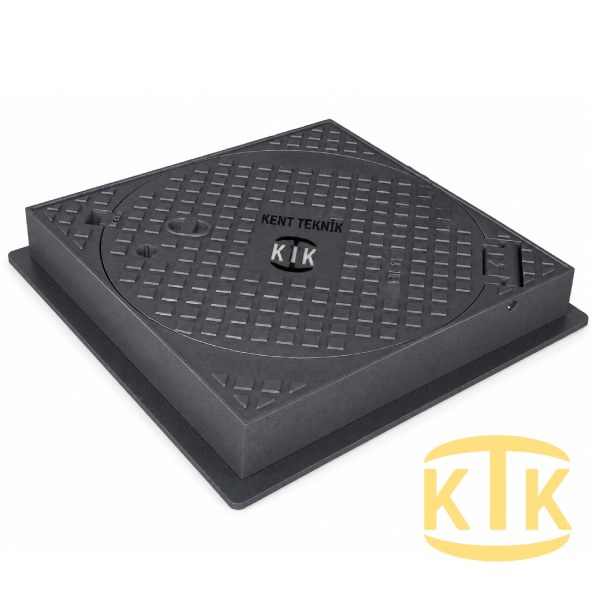 Döküm Rögar Kapağı Takımı Ø600 mm (kare çerçeve) D400 (DKT-600-D6) - Fibretech Kompozit