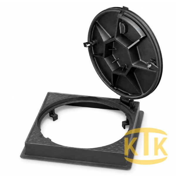 Döküm Rögar Kapağı Takımı Ø600 mm (kare çerçeve) B125 (DKT-600-B4) - Fibretech Kompozit