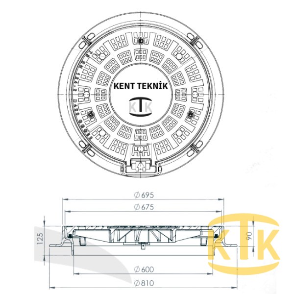 Döküm Rögar Kapağı Takımı Ø600 mm 180° D400 (DKT-600-D) - Fibretech Kompozit