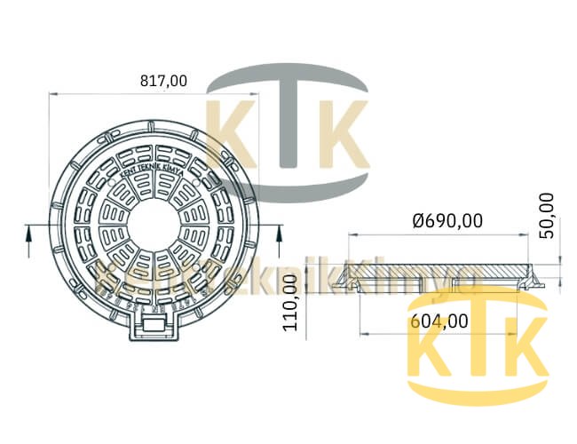Kompozit Yuvarlak Rögar Kapağı Takımı Ø 600 mm Menteşeli A15 (KKT-600-MKA-A15) - Fibretech Kompozit
