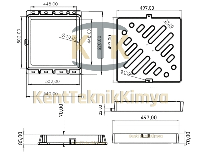 Kompozit Yağmur Suyu Izgara Takımı 500x500 mm